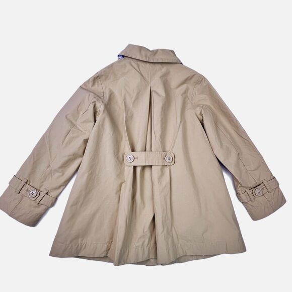 Lands' End Girl’s Khaki Trench Coat M 5-6 Single Breasted Inverted Pleat Lined - Picture 2 of 12